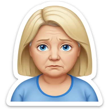 Head image of older fat dishwater blonde woman with shoulder length hair and blue eyes. Neutral expression bordering on sad. sticker