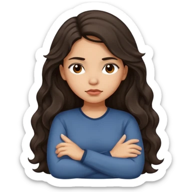 Hispanic girl with long dark wavy hair crossing her arms and slightly pouting sticker