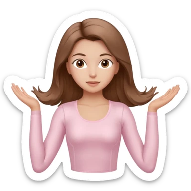 brown hair girl wearing light pink pilates clothes, silk beautiful medium hair and brown eyes sticker