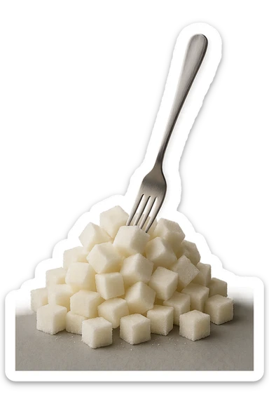 monagna di zollette di zucchero con una forchetta appizzata sopra, iperrealistico 4k sticker