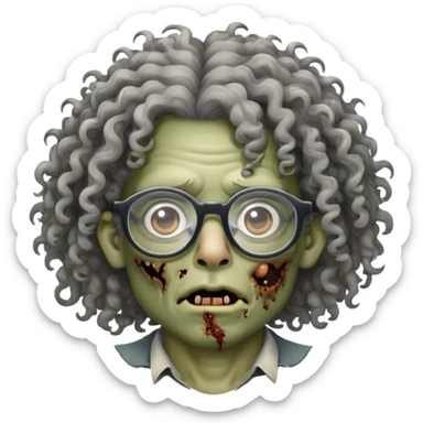 Cabelo cacheado, óculos e duas pintas a cima da boca, uma um pouco mais pro lado mas minimamente (zumbi) sticker