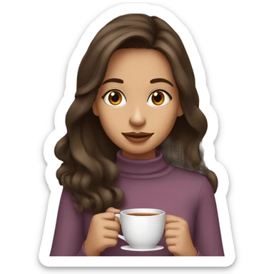 Girl sipping tea brunette hair sticker
