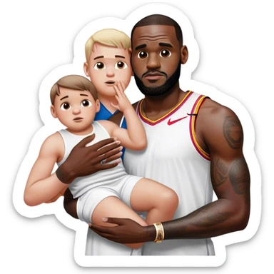 lebron james cradling a white boy but he’s smaller than normal and his hands are bigger than the boy’s whole body and he’s whispering “rest now. you’re safe” sticker