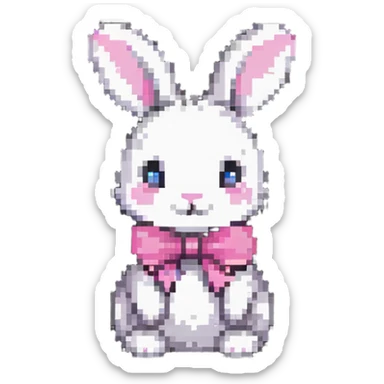 cutesy white bunny rabbit with a pink bow sticker