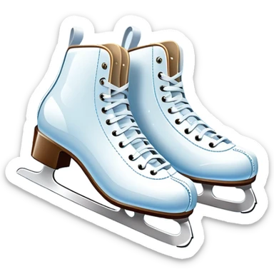 An icon showing In the background, twinkling lights, winter trees, and cheering spectators create a festive atmosphere. a pair of elegant ice skates gliding across a smooth, frozen rink with snowflakes in the air. Transparent background highlights the grace and charm of ice skating. sticker