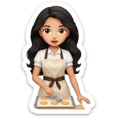 a pretty tan bratz girl with black wavy long hair baking at a restaurant sticker