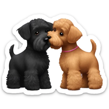 One black Scottish terrier and brown one toy poodle kissing sticker