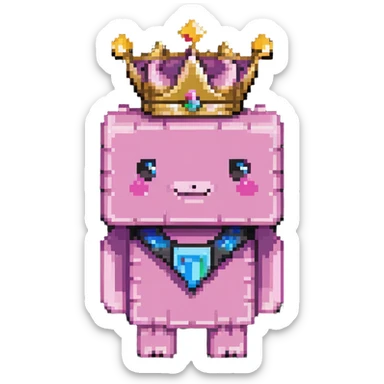 minecraft pig full body pink blocky animal with square head wearing a crown sticker