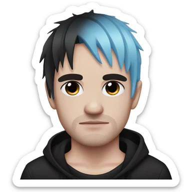 Create an emoji of an emo guy with split-dyed hair (one side pastel pink, the other side pastel blue), wearing black clothes and a subtle sad expression, inspired by the style of Lil Peep. sticker