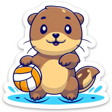 cute otter in water holding a volleyball with both paws sticker