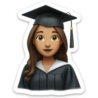 white-skin girl with long brown hair and dark brown eyes with graduation cap and attire sticker
