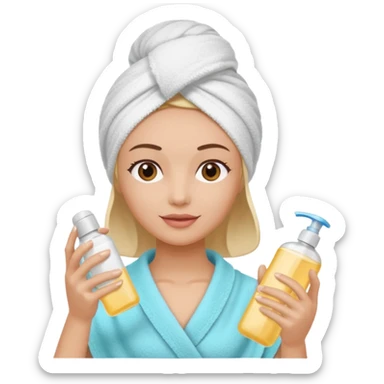 woman with a towel on her head and shampoo in her hand sticker