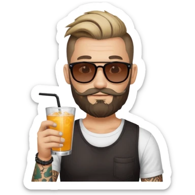 tatoo guy drink holders with sunglass bearded bun hair sticker