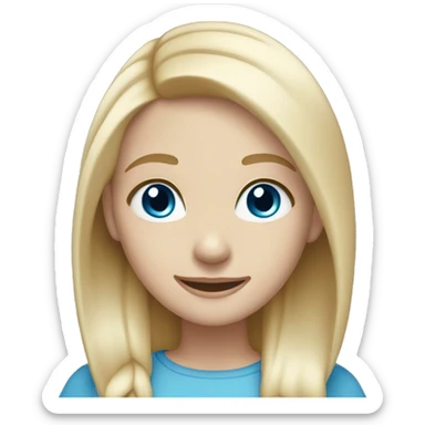 Girl with pale skin, straight medium light blonde hair blue eyes smiling sticker