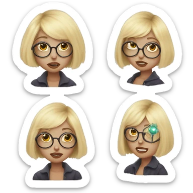 Blonde Bob cut hair weird Karen with circular glasses and tarot cards sticker