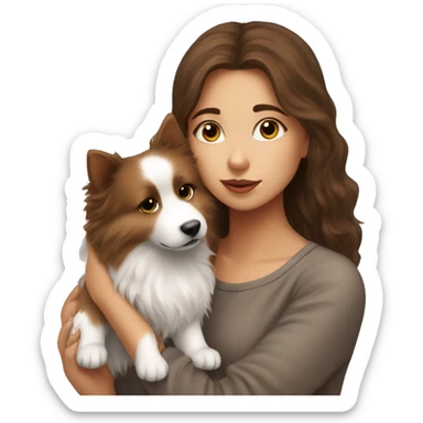 beautiful girl with brown hair kissing her fluffy spitz dog sticker