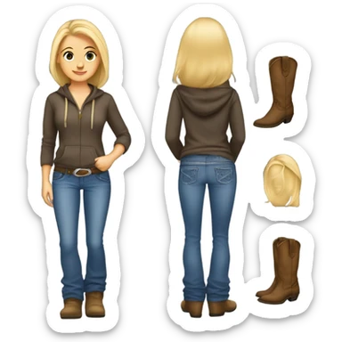 Redneck Blonde girl wearing a hoodie, bootcut jeans, and cowboy boots sticker