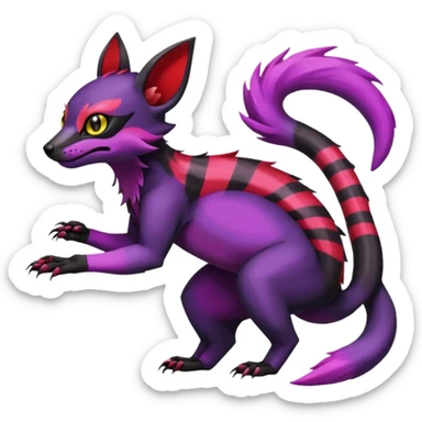 Rare exotic cute epic aesthetic gothic colorful Salandit-Eevee-Civet-species-Fakemon-hybrid-creature, with markings, full body sticker