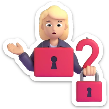A person looking confused with a question mark and a lock, forgot password concept sticker