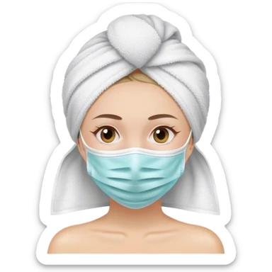 a girl with face mask and a towel in her head  sticker