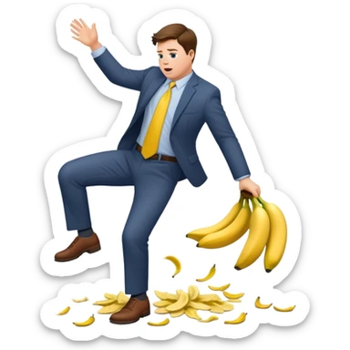 JD Vance falling backwards with one foot slipping on a single banana peel on the ground sticker
