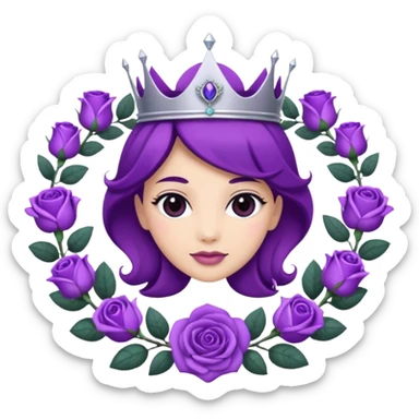 Purple rose with silver tiara and a purple emblem leaf wreath sticker