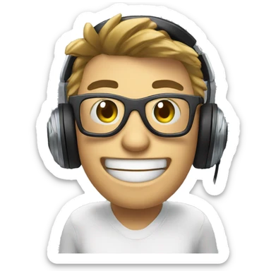 gamer with headset and mic with glasses and smile with thumbs up sticker