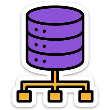 A structured data icon representing a database, clean and modern design, suitable for digital interfaces, purple as main color. sticker