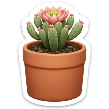 A ceramic pot in a pastel terracotta color, shaped like a cylinder, the pot is tall and contains an Acanthocalycium Glaucum cactus plant. sticker