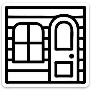 modern, minimalistic icon featuring a window and a door side by side, with subtle siding lines, representing a builder specializing in windows, doors, and siding sticker