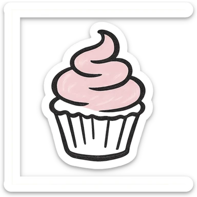 hand drawn outlined icon of a pink cupcake, no fill, thick lines sticker
