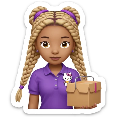 hello kitty wearing purple polo shirt and kyaki pants with long box braids baddie sticker