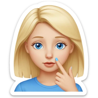 put a finger on the tip of the nose!! but In a cute way, bye a blond girl with blue yes  sticker