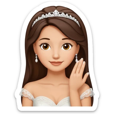 White tanned skin bride with dark hazel hair with a chin on her face sticker