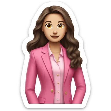 Rich Beautiful brunette girl fair skin long hair wearing a pink suit  sticker