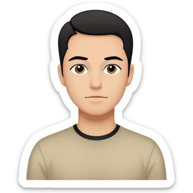 Create a stylized illustration of this person using the previously referenced comic style. Bold black outlines, flat colors, graphic novel look, neutral standing pose, consistent face proportions. sticker