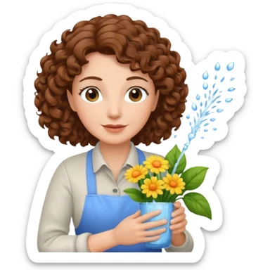 Older female florist – curly hair, spraying water on fresh flowers sticker