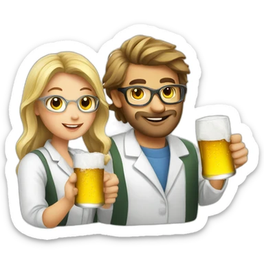 Chemist drinking beer with beautiful girls sticker