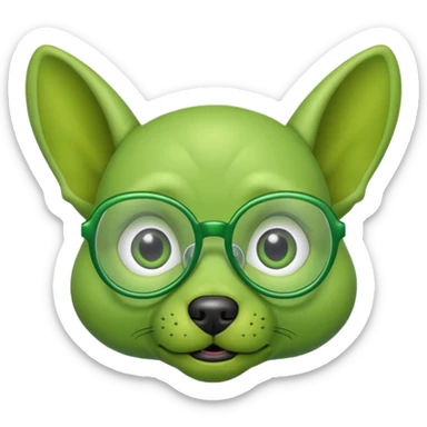 green alien dog with folded ears, wearing glassess sticker