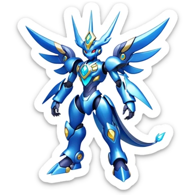 Shiny Futuristic Mechanical Glossy Celestial Godly Divine Fakemon-Pokemon-Digimon-Spectrobes-fusion, full body sticker