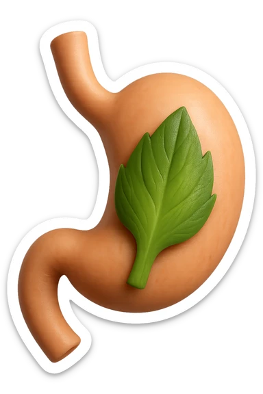 emoji stile iphone 3d di uno stomaco umano con una foglia di carciofo dentro, iperrealistico 4k sticker