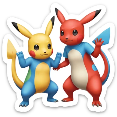 2 friendly pokemans one helping the other get up  sticker