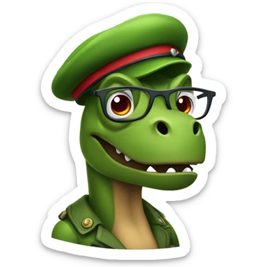 Angry Green Trex wearing red beret and eyeglasses  sticker