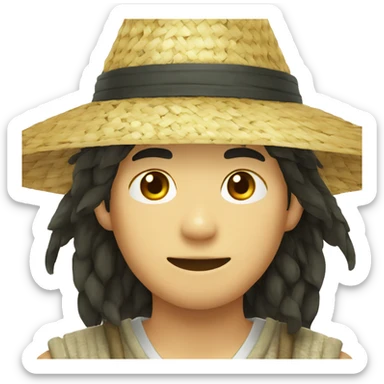 korean guy with Chinese triangle straw hat sticker