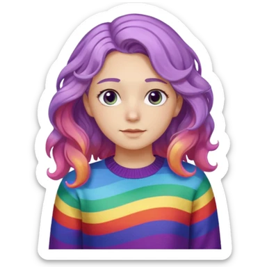 Lila renkli dalgalı saç beyaz tenrengi hafif çekik gözlü uzun kollu gökkuşağı swit sticker