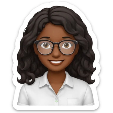Emoji of a wavy hear dark young woman with glasses and a white shirt smile sticker