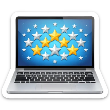 laptop open with screen showing five stars sticker