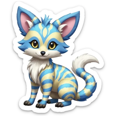Creamy candy-themed colorful furry fluffy floofy feathery tribal marked Genet-Absol-Kyurem-Zeraora-Primagen-fusion-creature  sticker