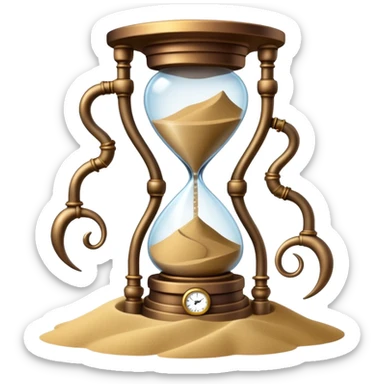 A timekeeping beast with eyes and an hourglass-shaped torso filled with enchanted sand that flows upward instead of down, surrounded by clockwork appendages that tick in rhythm with nearby life forces. sticker