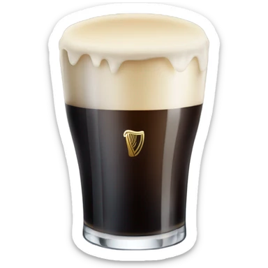 Tall frosty pint of Guinness in a standard Guinness glass with a normal creamy head sticker